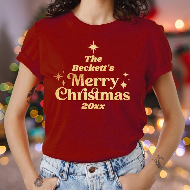 Camiseta Retro Groovy Feliz Família Feriado de Natal (Criador carregado)