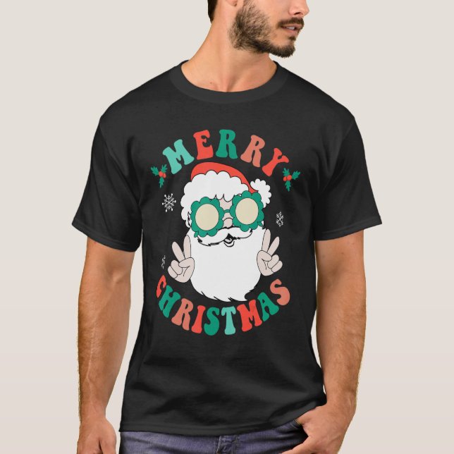 Camiseta Retro Groovy Feliz Natal Inverno Papai Noel Ho (Frente)