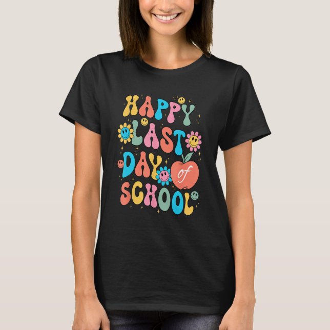 Camiseta Retro Groovy Feliz No Último Dia Da Escola No Fina (Frente)