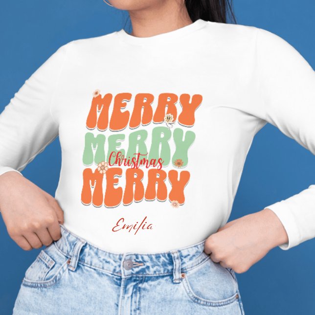 Camiseta Retro Groovy Felry Christmas Script Orange Name (Criador carregado)
