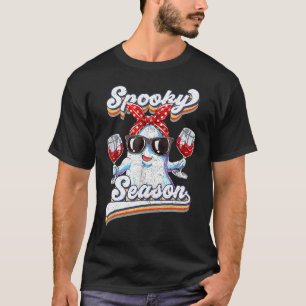 Camiseta Retro Groovy Floral Fantasma Abóbora Temporada Ass