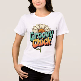Camiseta Retrô Groovy Garota Páscoa Margarida Flor Poder