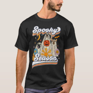 Camiseta Retro Groovy Ghost Spooky Season Floral Pumpkin Ha