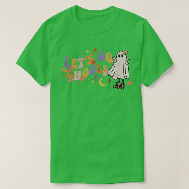 Camiseta Retro Groovy Go Ghouls Ghost 70s Hippie Hall (Frente do Design)