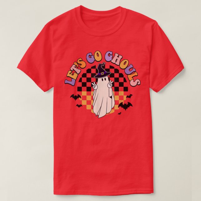 Camiseta Retro Groovy Go Ghouls Ghost 70s Hippie Hall (Frente do Design)