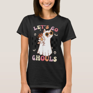 Camiseta Retro Groovy Go Ghouls Halloween Ghost Cat C