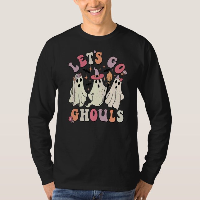 Camiseta Retro Groovy Go Ghouls Halloween Ghost Outfi (Frente)