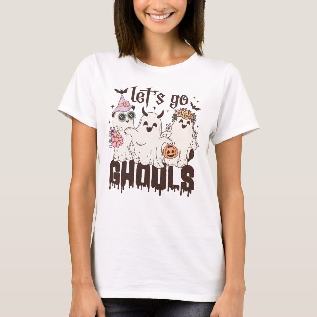 Camiseta Retro Groovy Go Ghouls Halloween T shirts (Frente)