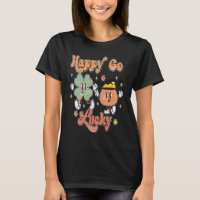 Retro Groovy Happy Go Lucky Shamrocks Clover Rua P