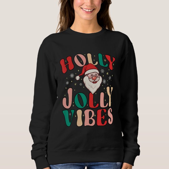 Camiseta Retro Groovy Holly Xmas Jolly Vibes Christmas For  (Frente)