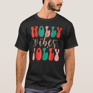 Camiseta Retro Groovy Holly Xmas Jolly Vibes Festa de Natal
