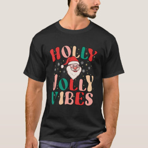 Camiseta Retro Groovy Holly Xmas Jolly Vibes Natal Para