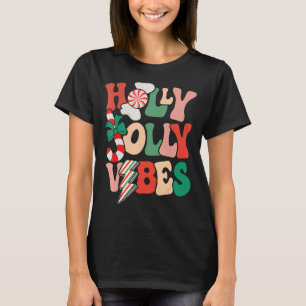 Camiseta Retro Groovy Holly Xmas Jolly Vibes Natal Para