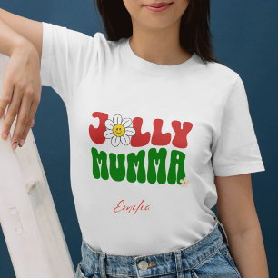 Camiseta Retro Groovy Jolly Mumma Nome Personalizado Natal