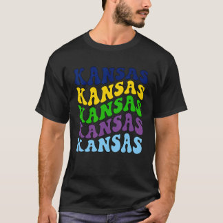 Camiseta Retro Groovy Kansas State Home I Love Kansas Flag