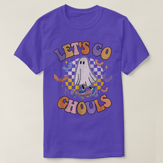 Camiseta Retro Groovy Lets Go Ghouls Ghost 70s Hippie Hallo (Frente do Design)