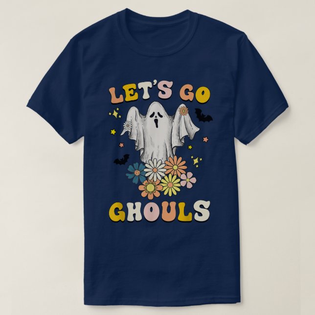 Camiseta Retro Groovy Let's Go Ghouls Halloween Ghost Outfi (Frente do Design)
