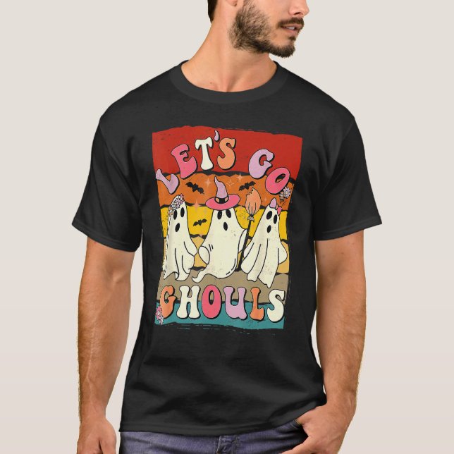 Camiseta Retro Groovy Let's Go Ghouls Halloween Ghost Outfi (Frente)