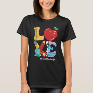 Camiseta Retro Groovy LOVE Apple Pencil Inglês Professor Li