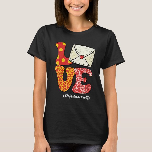 Camiseta Retro Groovy LOVE Letter Envelope Leopard Postal W (Frente)