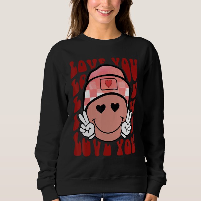 Camiseta Retro Groovy Love You Smile Face Cute Valentine (Frente)