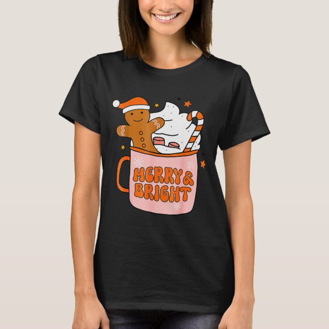 Camiseta Retro Groovy Merry And Bright Gingerbread Christma (Frente)