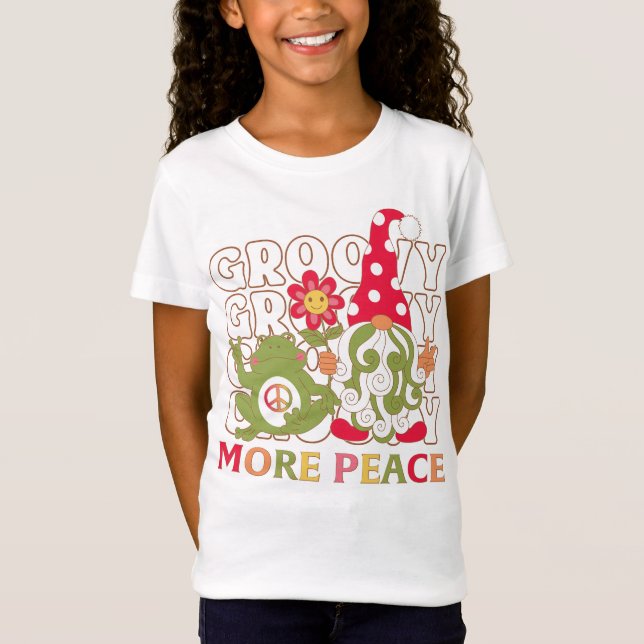 Camiseta Retro Groovy Natal Gnomo Mor Peace (Frente)