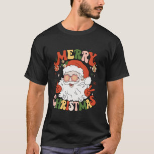 Camiseta Retro Groovy Papai Noel Feliz Natal 2023 Homens