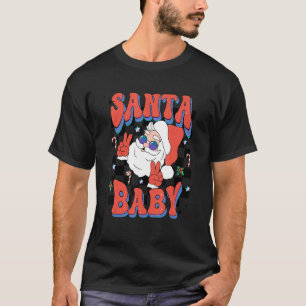 Camiseta Retro Groovy Papai Noel Rocha Xadrez Bebê Criança 