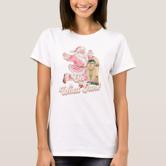 Camiseta Retro Groovy Papai Noel Rosa Que Parentes Divertid (Frente)