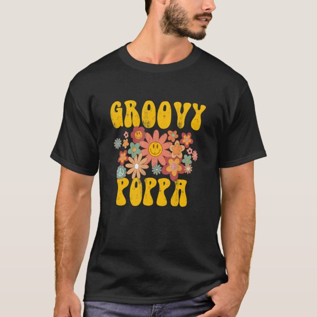 Camiseta Retro Groovy Poppa Matching Family primeiro aniver (Frente)