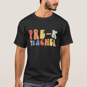 Camiseta Retrô Groovy Pré-K Professor Estudante de Vida Pri