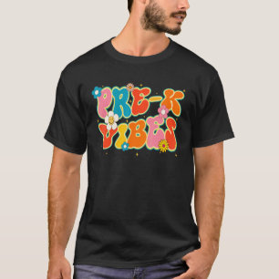 Camiseta Retro Groovy Pré K Vibrações Professor Pré-Escolar