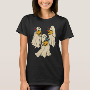 Camiseta Retro Groovy Pumpkin Ghost Figurume Halloween Flor