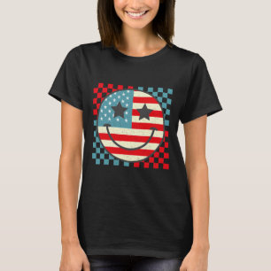 Camiseta Retro Groovy Quarto De Julho Sorriso Verificado Wo