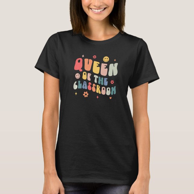 Camiseta Retro Groovy Rainha Do Professor De Sala De Aula D (Frente)