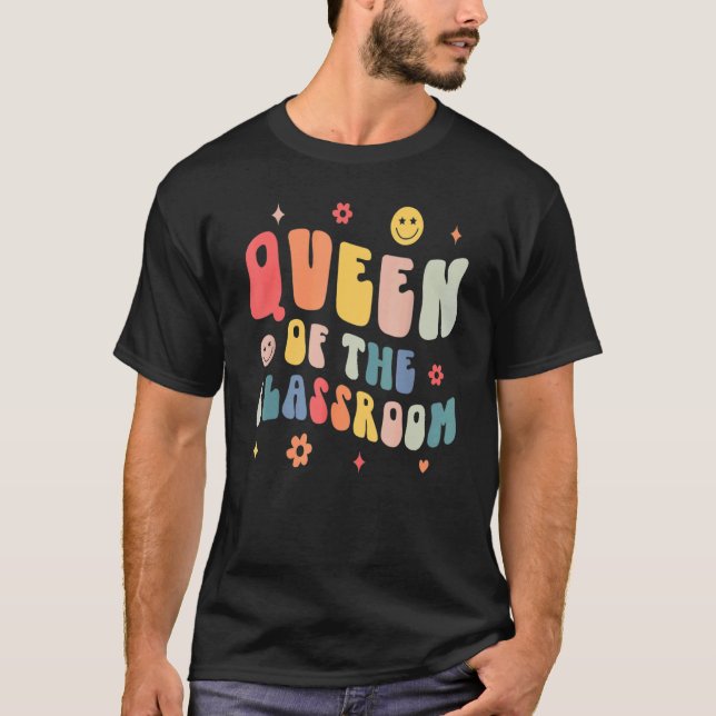 Camiseta Retro Groovy Rainha Do Professor De Sala De Aula D (Frente)