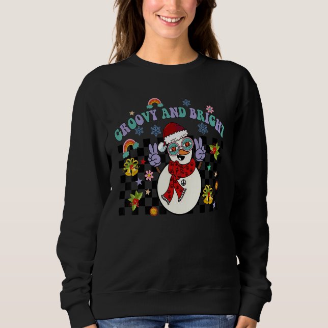 Camiseta Retro Groovy Santa Hat Snowman  Christmas (Frente)