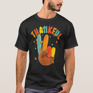 Camiseta Retro Groovy Sinal de Mão de Paz Graças ao Obrigad
