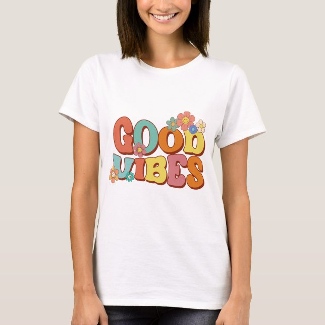 Camiseta Retro Groovy Smile Daisy Good Vibes (Frente)