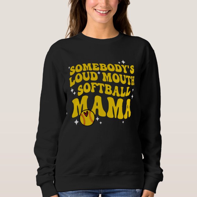 Camiseta Retro Groovy Somebody s Loud Mouth Softball Mama W (Frente)
