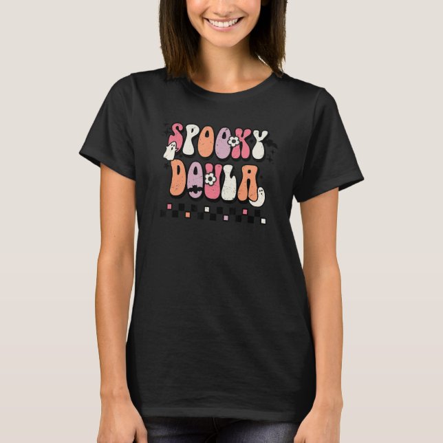 Camiseta Retro Groovy Spooky Doula Halloween Faboolou (Frente)