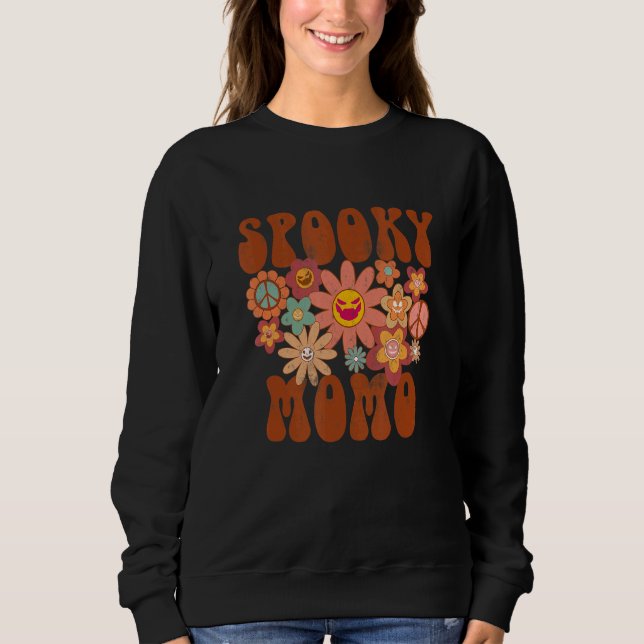 Camiseta Retro Groovy Spooky Momo Fall Halloween Thanksgivi (Frente)