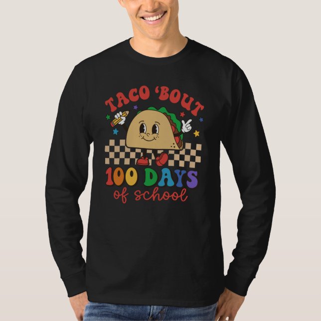 Camiseta Retro Groovy Taco Bout 100 days of school Teacher  (Frente)