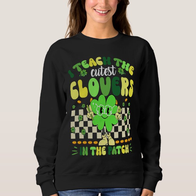 Camiseta Retro Groovy Teacher  St Patricks Day Shamrock (Frente)