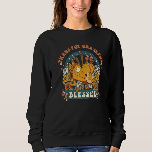 Camiseta Retro Groovy Thankful Grateful Blessed Live Love F (Frente)