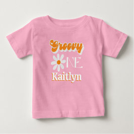 Camiseta Retro Groovy Um Aniversário de 1 Ano Meninas