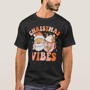 Camiseta Retro Groovy Vibes de Natal Bonito Papai Noel Xmas