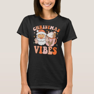 Camiseta Retro Groovy Vibes de Natal Bonito Papai Noel Xmas