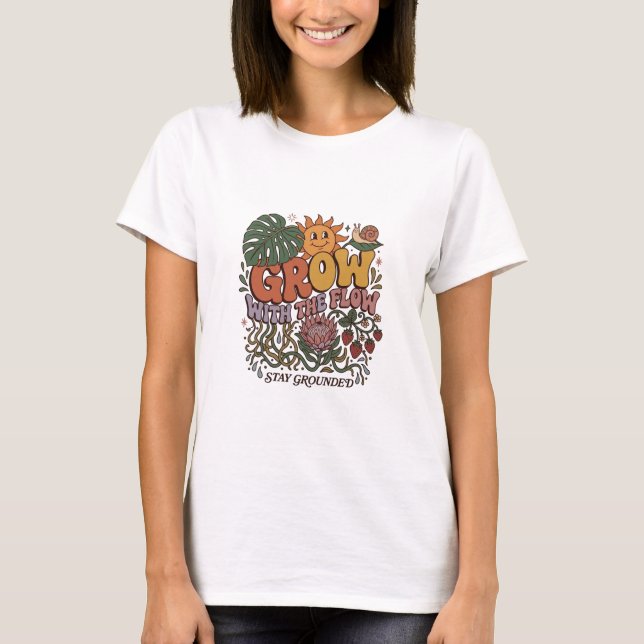 Camiseta Retro Grow With The Flow | Boho Botânico (Frente)